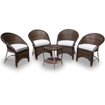 Conjunto de Poltronas Fibra Sintética Seul - 4 Poltronas + 1 Mesa Centro - Tecido Duna Cru Conjunto de Poltronas Fibra Sintética Seul - 4 Poltronas + 1 Mesa Centro - Tecido Duna Cru