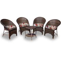 Conjunto de Poltronas Fibra Sintética Seul - 4 Poltronas + 1 Mesa Centro - Tecido Gamboa Bege