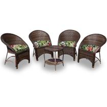 Conjunto de Poltronas Fibra Sintética Seul - 4 Poltronas + 1 Mesa Centro - Tecido Saquarema