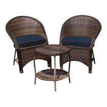 Conjunto de Poltronas Fibra Sintética Sônia - 2 Poltronas + 1 Mesa Centro - Tecido Duna Midnight