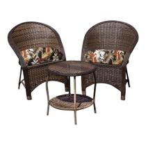 Conjunto de Poltronas Fibra Sintética Sônia - 2 Poltronas + 1 Mesa Centro - Tecido Revieira Marrom Conjunto de Poltronas Fibra Sintética Sônia - 2 Poltronas + 1 Mesa Centro - Tecido Revieira Marrom