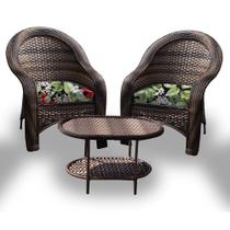 Conjunto de Poltronas Fibra Sintética Tóquio - 2 Poltronas + 1 Mesa Centro - Tecido Saquarema