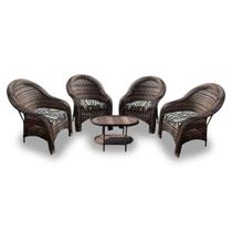 Conjunto de Poltronas Fibra Sintética Tóquio - 4 Poltronas + 1 Mesa Centro - Tecido Corda Náutica