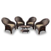 Conjunto de Poltronas Fibra Sintética Tóquio - 4 Poltronas + 1 Mesa Centro - Tecido Duna Deserto