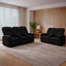 Conjunto de Poltronas Sala de Cinema Reclináveis 2 e 3 lugares Pequim PU Preto G23 - Gran Belo Conjunto de Poltronas Sala de Cinema Reclináveis 2 e 3 lugares Pequim PU Preto G23 - Gran Belo