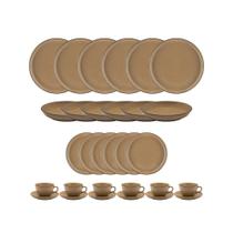 Conjunto De Porcelana Prato Xícara Oxford Flat Ocre 30 Peças Jogo Completo