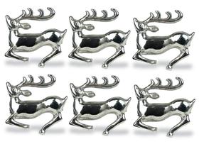 Conjunto de porta-anéis de guardanapo DII Christmas Silver Reindeer 6 unidades Conjunto de porta-anéis de guardanapo DII Christmas Silver Reindeer 6 unidades
