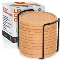 Conjunto de porta-copos de cortiça Decopom 12 com lábio de 10 cm rústico com suporte de metal