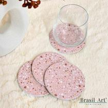 Conjunto de Porta Copos de Granilite Terrazzo Rosa 4 Peças Lyor Organização de Mesa Conjunto de Porta Copos de Granilite Terrazzo Rosa 4 Peças Lyor Organização de Mesa