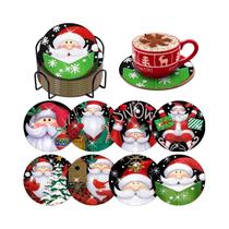 Conjunto De Porta-Copos De Natal DIY Com Arte Em Diamante Para Adultos Com Suporte, 8 Peças, Tapetes