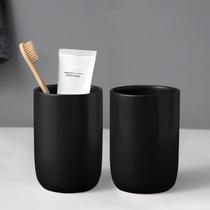 Conjunto de porta-escovas de dentes BSDISP Matte Black Ceramic, 2 xícaras Conjunto de porta-escovas de dentes BSDISP Matte Black Ceramic, 2 xícaras