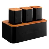 Conjunto de porta pao bambu 3 potes black - mimo style