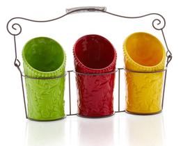 Conjunto de porta-utensílios de cozinha ienjoyware 3 potes de cerâmica com suporte