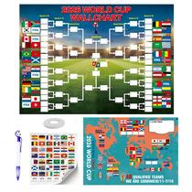 Conjunto de pôster da Copa do Mundo 60x90 cm com calendário de futebol e bandeiras Conjunto de pôster da Copa do Mundo 60x90 cm com calendário de futebol e bandeiras