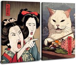 Conjunto de pôsteres MUWAK Mulher engraçada de anime gritando com gato 30x40cm Conjunto de pôsteres MUWAK Mulher engraçada de anime gritando com gato 30x40cm