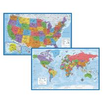 Conjunto de pôsteres Palace Learning Laminated World & US Map 18x29