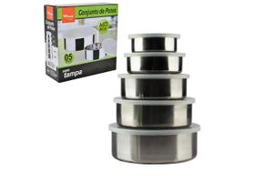 Conjunto de Pote de Inox com Tampa Plástica 5 pecas Conjunto de Pote de Inox com Tampa Plástica 5 pecas