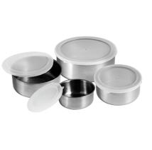 Conjunto De Pote De Inox Redondo C/ Tampa De Plástico 4peças
