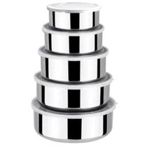 Conjunto de pote de inox redondo com tampa com 5 peças para alimentos - grande médio e pequeno