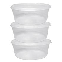 Conjunto De Pote De Plastico Oval Com Tampa 3 Pecas 1100Ml - Plasmotta