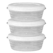 Conjunto de pote de plastico oval com tampa 3 pecas 500ml