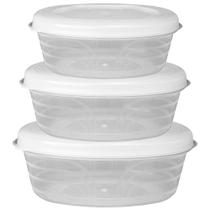Conjunto de pote de plastico oval com tampa 3 pecas pmg 250/500/1000ml Conjunto de pote de plastico oval com tampa 3 pecas pmg 250/500/1000ml