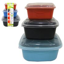 Conjunto de pote de plastico quadrado aquarela com tampa 3 pecas 1400/750/400ml