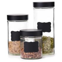 Conjunto de Pote de Vidro com Tampa e Lousa 3 Peças