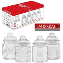 conjunto de pote de vidro com tampa hermetica siberia hauskraft 4 pecas 300ml na caixa - Haüskraft