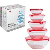 Conjunto De Pote De Vidro Redondo Com Tampa 5 Peças 900/500/350/200/150 Ml