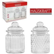 conjunto de pote de vidro redondo com tampa hermetica siberia hauskraft com 2 pecas 300ml - Haüskraft