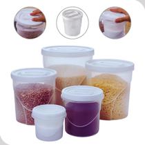 Conjunto de Pote Kit Porta Mantimento 5 Pote Transparente Tampa Branca Arroz Açucar