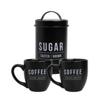 Conjunto De Pote Lata Preto Açúcar Sugar Com Canecas Casal Café Da Manhã