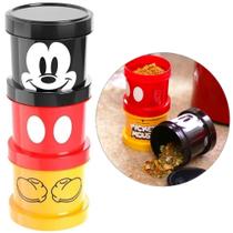 Conjunto de pote plastico com tampa redondo Mickey empilhavel porta condimentos 3 PECAS 450ML