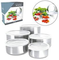 Conjunto de pote redondo de inox com tampa de plastico 5 pecas na caixa - WESTERN