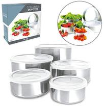 Conjunto de pote redondo de inox com tampa de plastico 5 pecas na caixa - WESTERN Conjunto de pote redondo de inox com tampa de plastico 5 pecas na caixa - WESTERN