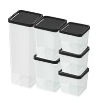 Conjunto de Potes 6 Peças Modulares Quadrado Empilhável Resistente Plastico Nitronplast