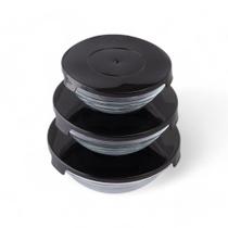Conjunto de Potes Bowls de Vidro com Tampa 3 Unidades Preto Conjunto de Potes Bowls de Vidro com Tampa 3 Unidades Preto