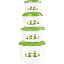 Conjunto de Potes Branco 4 Peças Sapos Verde Redondos Conjunto de Potes Branco 4 Peças Sapos Verde Redondos