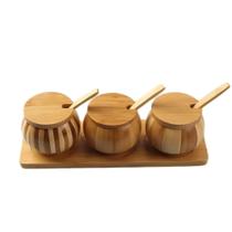 Conjunto de Potes de Bambu com 3 Compartimentos para Condimentos