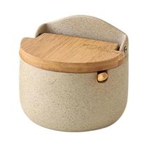 Conjunto De Potes De Cerâmica Japonesa Para Temperos Com Tampa De Bambu E Colher, Recipiente Para