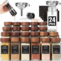Conjunto de potes de especiarias Yangbaga Glass 120 ml com tampa de madeira, 24 unidades com etiquetas Conjunto de potes de especiarias Yangbaga Glass 120 ml com tampa de madeira, 24 unidades com etiquetas