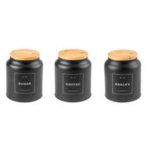 Conjunto De Potes De Metal + Bambu 3 Peças Sense Preto Ou