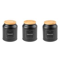 Conjunto de Potes de Metal + Bambu 3 Peças Sense Preto Ou
