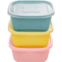 Conjunto de potes de plástico com 3 peças - azul, amarelo e rosa 750ml - Jaguar Conjunto de potes de plástico com 3 peças - azul, amarelo e rosa 750ml - Jaguar