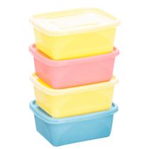Conjunto de potes de plástico com 4 peças - azul, amarelo e rosa 750ml Conjunto de potes de plástico com 4 peças - azul, amarelo e rosa 750ml