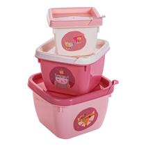 Conjunto de Potes de Plástico Infantil Bebê Conect 3 Unidades Quadrados Meninas - Plasútil Conjunto de Potes de Plástico Infantil Bebê Conect 3 Unidades Quadrados Meninas - Plasútil