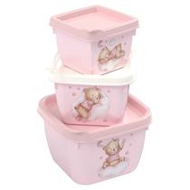 Conjunto de Potes de Plástico Infantil Bebê Conect 3 Unidades Quadrados Meninas Plasútil Conjunto de Potes de Plástico Infantil Bebê Conect 3 Unidades Quadrados Meninas Plasútil