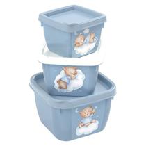 Conjunto de Potes de Plástico Infantil Bebê Conect 3 Unidades Quadrados Meninos - Plasútil
