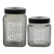 Conjunto de Potes de Vidro com Tampa Bon Appetit Preto 2 peças - Casambiente